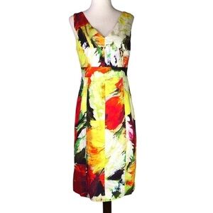 Yansi Fugel pencil dress cut-out back stretch abstract floral painting print 4